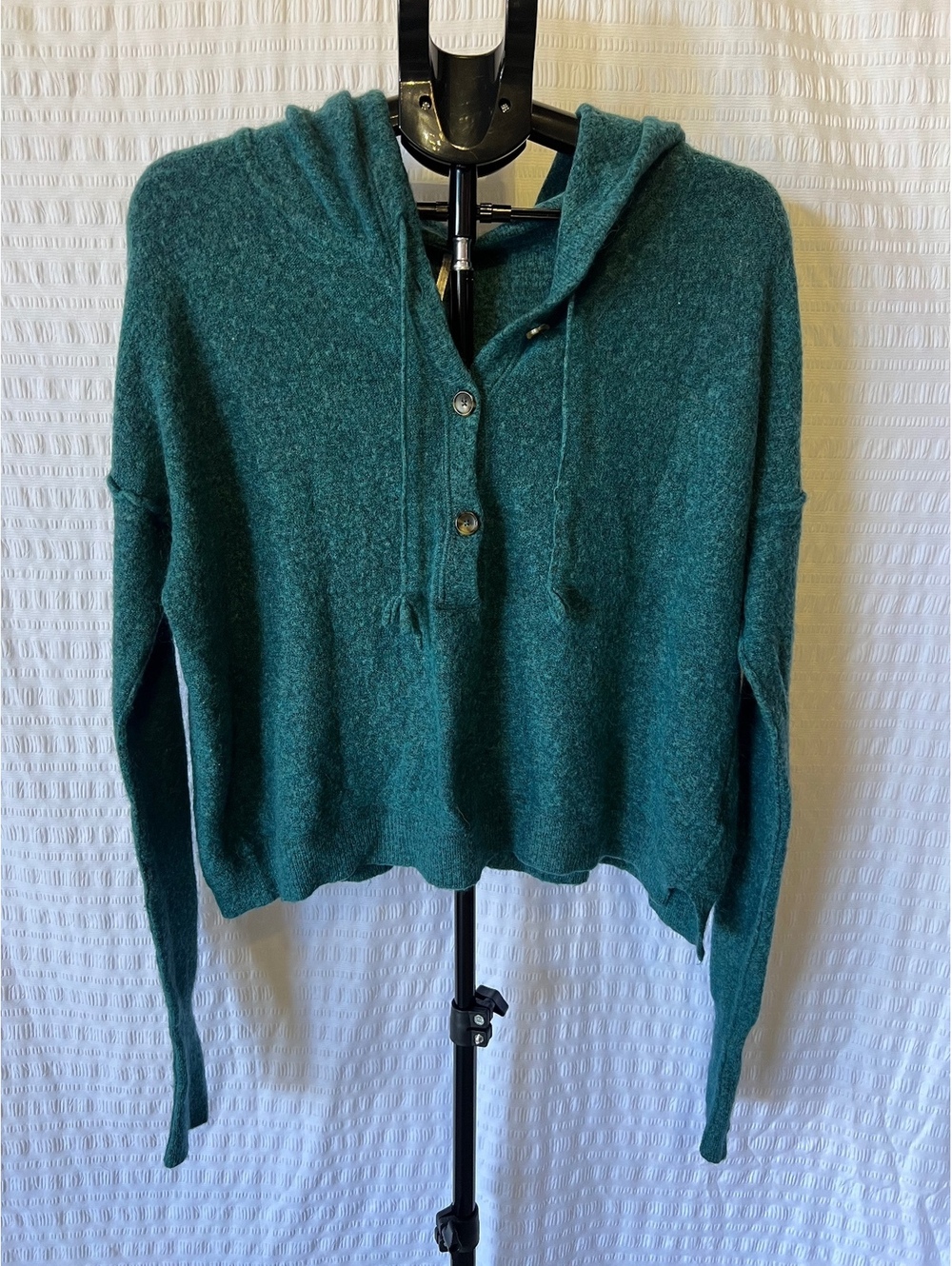 Free People Praline Cozy Henley Sweater Teal Alpaca Wool Blend Size L